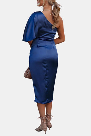 Women's One-Shoulder Wrap Midi Dress