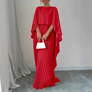 Women's Pleated Cape Maxi Dress