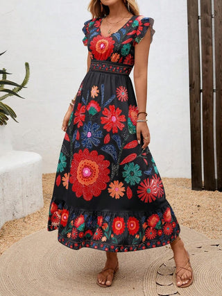 Women's Ruffle Sleeve A-Line Midi Dress
