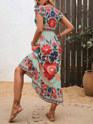 Women's Ruffle Sleeve A-Line Midi Dress