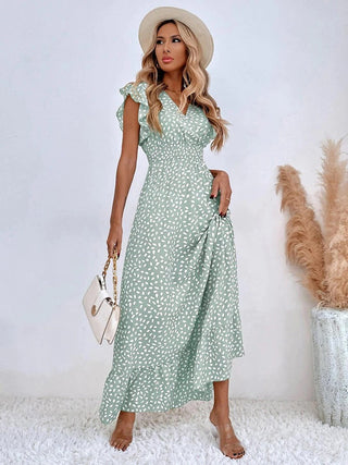 Women's Ruffle Sleeve Wrap Midi Dress