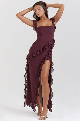 Women's Ruffle Trim Fit & Flare Maxi Dress