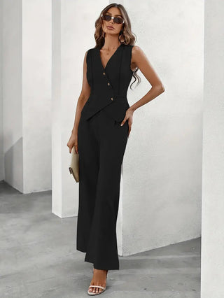 Women's Sleeveless Vest Wide Leg Pants Set