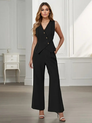 Women's Sleeveless Vest Wide Leg Pants Set