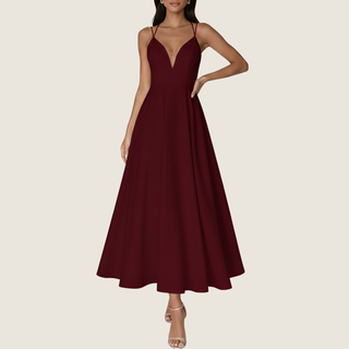 Women's V-Neck A-Line Midi Dress