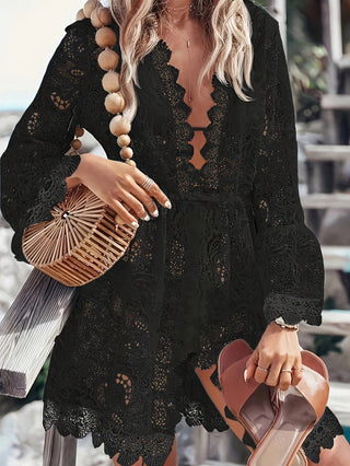 Women's V-Neck Lace Mini Dress