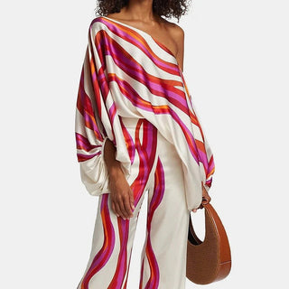 Women's Wide Leg Abstract Print Pant Set
