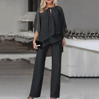 Women's Wide Leg Overlay Top Pant Set