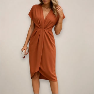 Women's Wrap V-Neck Midi Dress