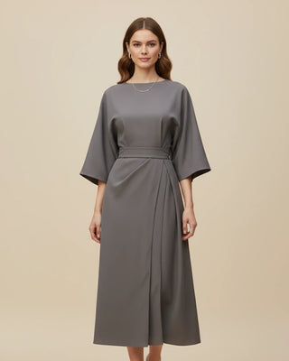 Women's Elegant Belted Dress with Lantern Sleeves