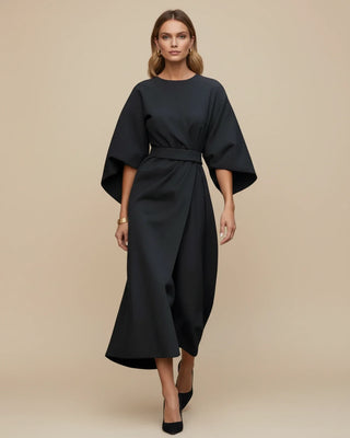 Women's Elegant Belted Dress with Lantern Sleeves