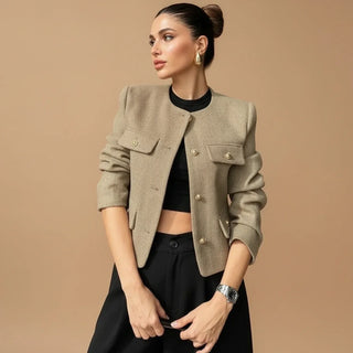 Women's Collarless Cropped Blazer Jacket