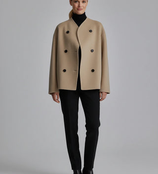Women's Double-Breasted Collarless Short Coat