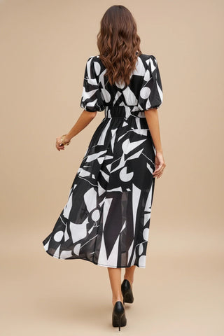 Women's Floral V-Neck A-Line Midi Dress