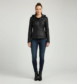 Women's Fitted Hooded Moto Jacket