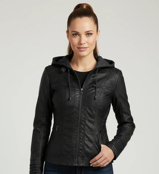 Women's Fitted Hooded Moto Jacket
