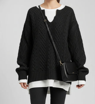 Women's Oversized Cable Knit V-Neck Sweater