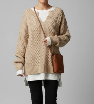 Women's Oversized Cable Knit V-Neck Sweater