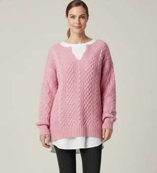 Women's Oversized Cable Knit V-Neck Sweater