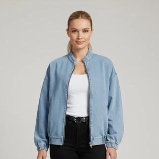 Women's Zip-Up Denim Bomber Jacket