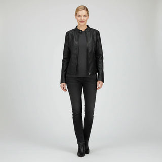 Women's Moto Biker Jacket with Zip Pockets