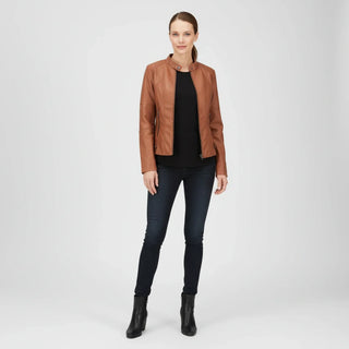 Women's Moto Biker Jacket with Zip Pockets