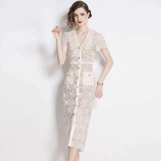 Women's Belted Lace Midi Dress